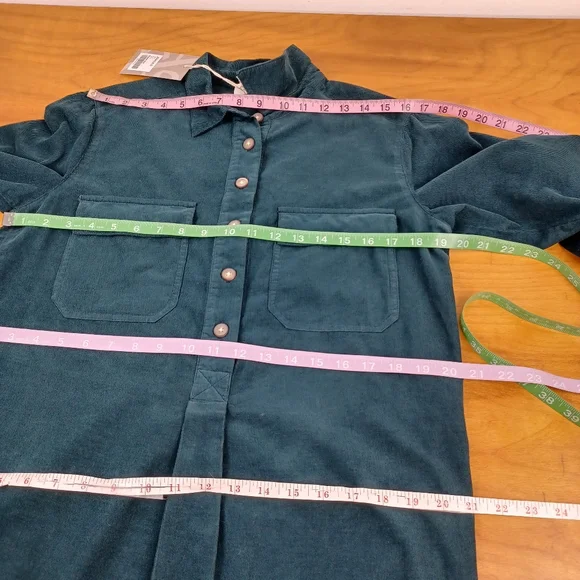 Wrap London Corduroy Shirt Dress Size 2 Women Cotton Long Sleeve Color Deep Teal - Picture 15 of 16